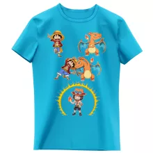 T-shirt Enfant Fille Luffy « FIRE FUSION !! » – Parodie One Piece - Pokémon