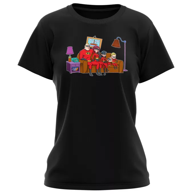 Kvinnor T-shirts Parodi Superhjältarna När det otroliga möter det vardagliga! - The Incredibles, Bob Parr aka Mr Incredible, Elastigirl, Violet, Dash, Jack-Jack