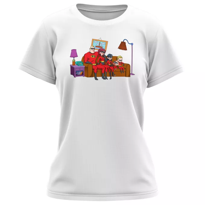 Kvinnor T-shirts Parodi Superhjältarna När det otroliga möter det vardagliga! - The Incredibles, Bob Parr aka Mr Incredible, Elastigirl, Violet, Dash, Jack-Jack