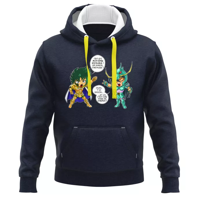Sweat-shirts à Capuche PREMIUM Parodie Saint Seiya J't'ai cassé là ! - Shura chevalier d'or du Capricorne, Shiryu du Dragon