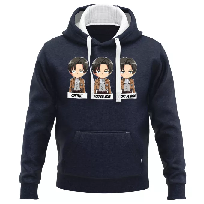 Sweat-shirts à Capuche PREMIUM Parodie L'attaque des Titans Invincible et...impassible ! - Livaï Ackerman Caporal-chef du bataillon d'exploration