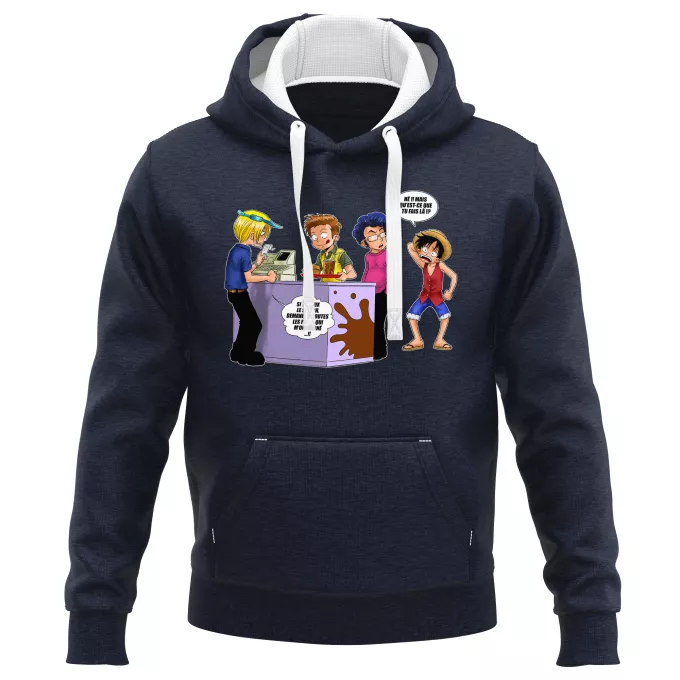 Sweat-shirts à Capuche PREMIUM Parodie One Piece ça se passe comme ça chez les dragueurs... :) - Sanji, Luffy