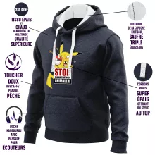 Sweat-Shirt à capuche Pikachu « Stop à la Maltraitance animale !! » – Parodie Pokémon