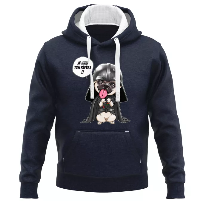 Sweat-shirts à Capuche PREMIUM Parodie Star Wars Je suis ton pépère... !! - Dark Vadog, le Carlin se prenant pour Dark Vador