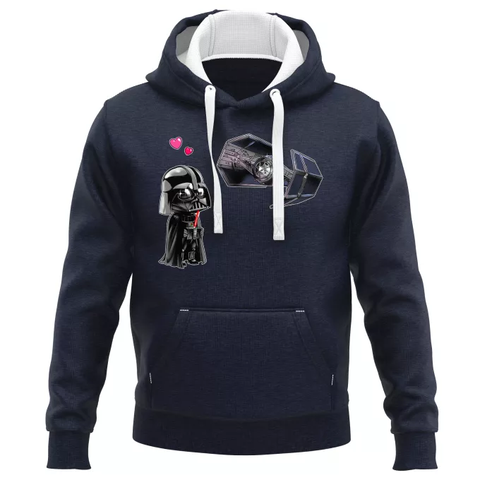 Tröjor PREMIUM med huva Parodi Stjärnornas krig Tecknad SD Darth Vader och TIE Fighter Mini Drone