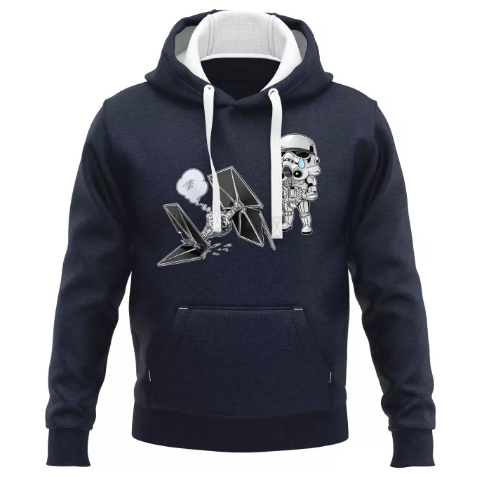 Sudaderas con capucha PREMIUM Parodia Star Wars Caricatura SD de Stormtrooper y su TIE Fighter Mini Drone