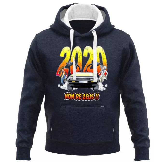 Sweat-shirts à Capuche PREMIUM Parodie Retour vers le Futur Nom de Zeus, retournons dans le passé !! - Doc Brown et Marty MacFly