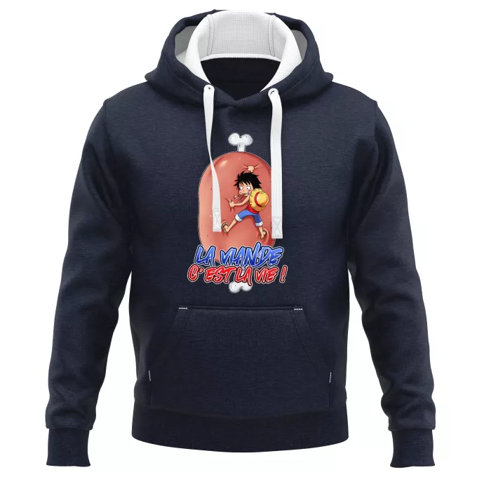 Sweat-shirts à Capuche PREMIUM Parodie One Piece La Viande c'est la Vie - Giga Gigot édition ! - Monkey D Luffy aka le Futur Roi des Pirates