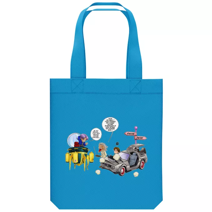 Sac Tote Bag en coton Bio Parodie Dragon Ball Z - DBZ Collision dans les Couloirs du Temps ! - Trunks Vs Doc, Marty Macfly