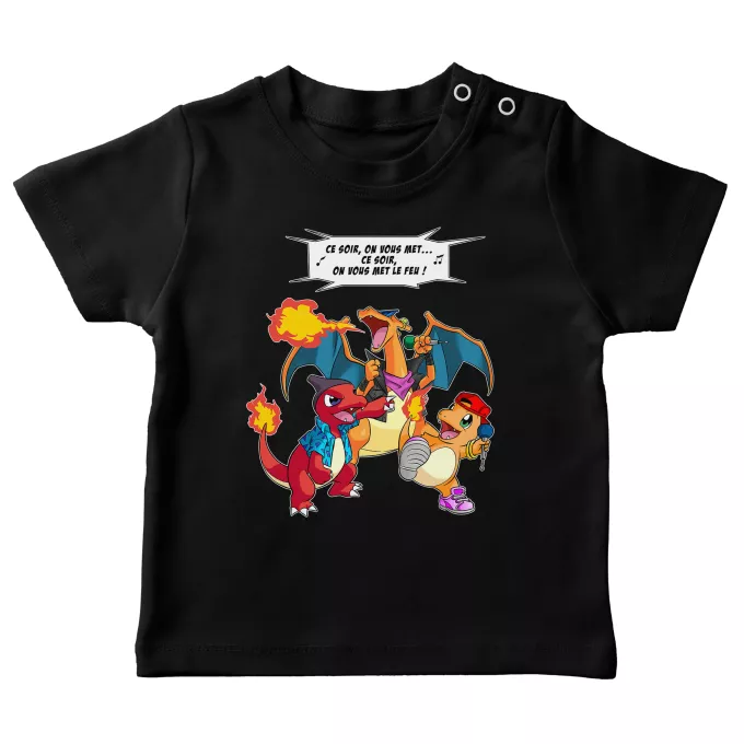 T-shirts bébé Parodie Pokémon Ce soir, on vous met le Feu ! - Dracaufeu, Reptincel, Salamèche