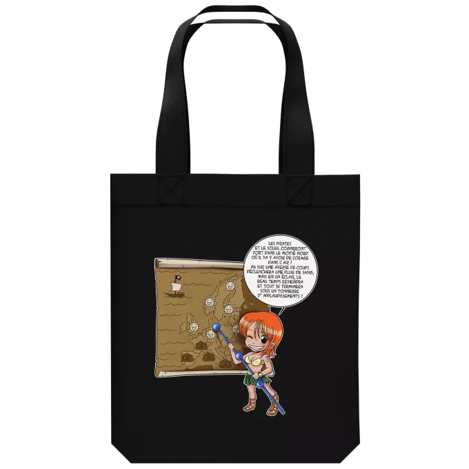 Sac Tote Bag en coton Bio Parodie One Piece Les prévisions de Météo Pirate pour le prochain épisode ! - Nami