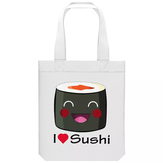 Sac Tote Bag en coton Bio Parodie Japon Culture I Love Sushi !