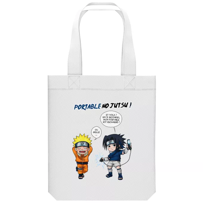 Sac Tote Bag en coton Bio Parodie Naruto Portable No Jutsu ! - Sasuke
