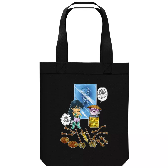 Sac Tote Bag en coton Bio Parodie Saint Seiya Un choix très difficile... - Shiryu du Dragon, Dohko chevalier d'or de la Balance