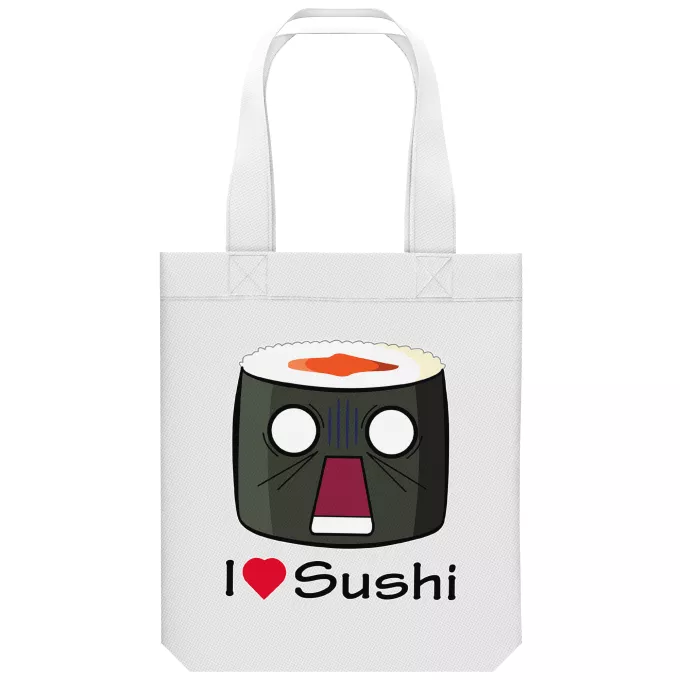 Sac Tote Bag en coton Bio Parodie Japon Culture I Love Sushi ! NOOOO !!