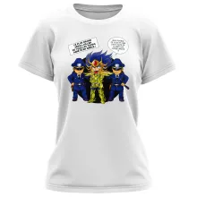 T-shirt Femme Death Mask « L'affaire D.S.Mask ( Il affichait le visage de ses victimes sur les murs de son temple...) » – Parodie Saint Seiya