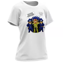 T-shirt Femme Death Mask « L'affaire D.S.Mask ( Il affichait le visage de ses victimes sur les murs de son temple...) » – Parodie Saint Seiya