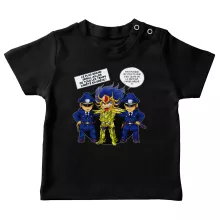 T-shirt bébé Death Mask « L'affaire D.S.Mask ( Il affichait le visage de ses victimes sur les murs de son temple...) » – Parodie Saint Seiya