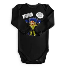 Body bébé manches longues Death Mask « L'affaire D.S.Mask ( Il affichait le visage de ses victimes sur les murs de son temple...) » – Parodie Saint Seiya