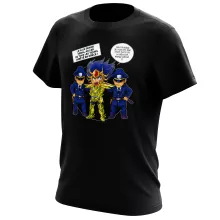 T-shirt Death Mask « L'affaire D.S.Mask ( Il affichait le visage de ses victimes sur les murs de son temple...) » – Parodie Saint Seiya