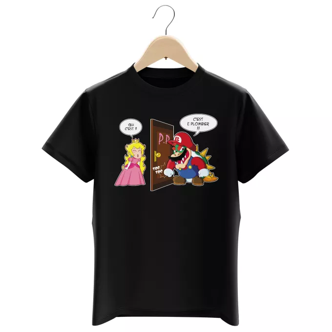 T-shirts Enfants Garçons Parodie Super Mario C'est l'plombier ! - Bowser, Princesse Peach