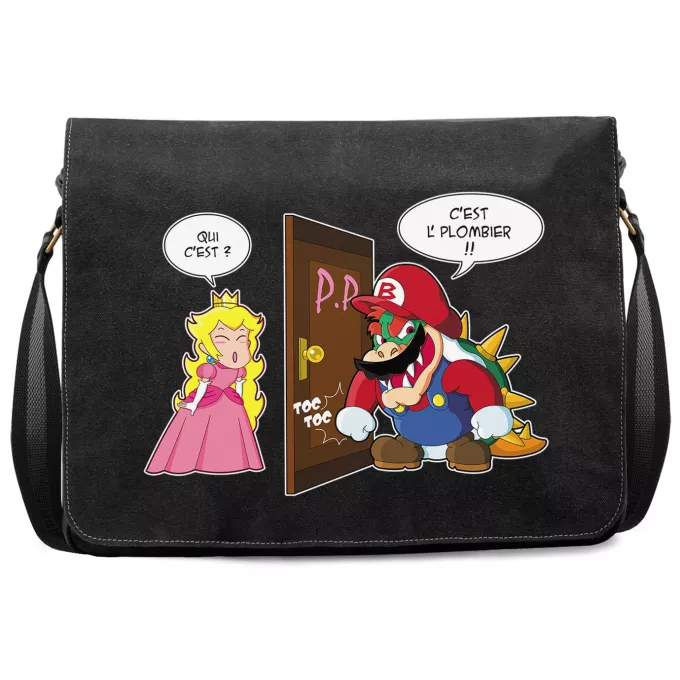 Sac à Bandoulière Premium Parodie Super Mario C'est l'plombier ! - Bowser, Princesse Peach