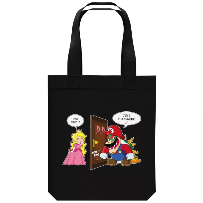 Sac Tote Bag en coton Bio Parodie Super Mario C'est l'plombier ! - Bowser, Princesse Peach