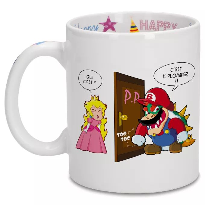 Mugs Anniversaire Parodie Super Mario C'est l'plombier ! - Bowser, Princesse Peach