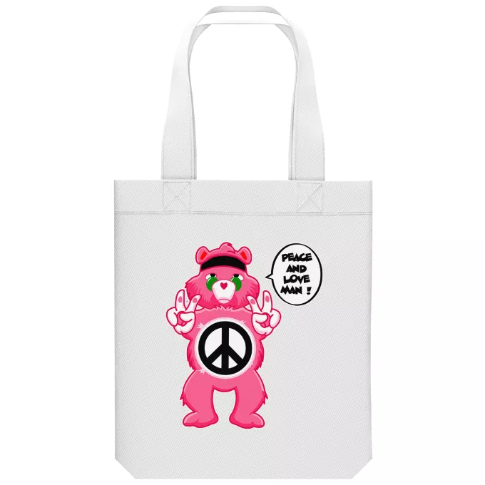 biologisch katoenen draagtas (Tote Bag) Parodie De Care Bears De Care Bears - Peace and Love - Hippie Version