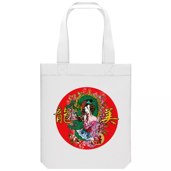 Sac Tote Bag en coton Bio Parodie Japon Culture La Geisha et le Dragon (Ryumi) !