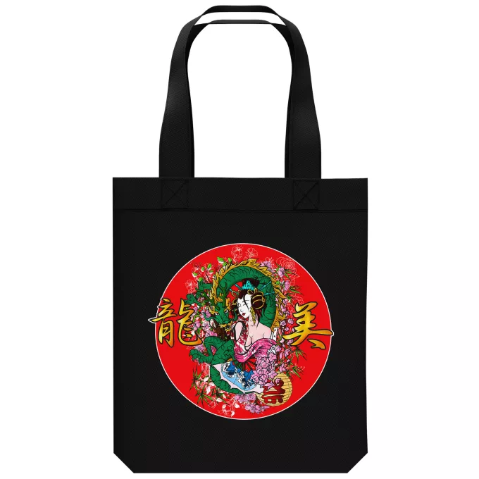 Sac Tote Bag en coton Bio Parodie Japon Culture La Geisha et le Dragon (Ryumi) !