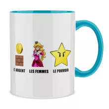 Mug Princesse Peach « Argent, Femmes et Pouvoir ! » – Parodie Super Mario
