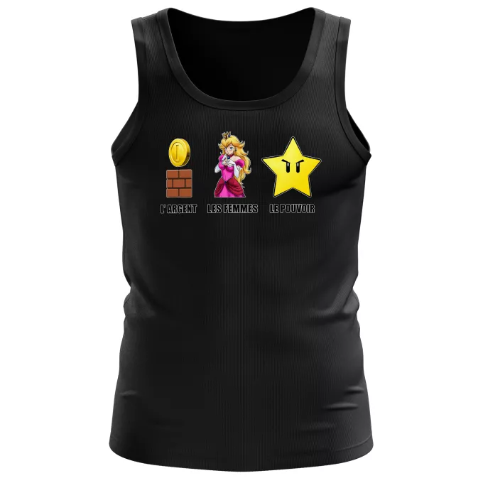 Débardeurs Hommes Parodie Super Mario Argent, Femmes et Pouvoir ! - Princesse Peach, l'étoile d'invincibilité