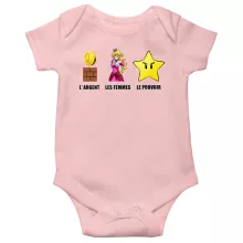 Body bébé (Filles) Princesse Peach « Argent, Femmes et Pouvoir ! » – Parodie Super Mario