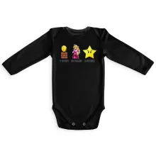 Body bébé manches longues Princesse Peach « Argent, Femmes et Pouvoir ! » – Parodie Super Mario