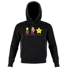 Sweat à capuche Enfant Princesse Peach « Argent, Femmes et Pouvoir ! » – Parodie Super Mario