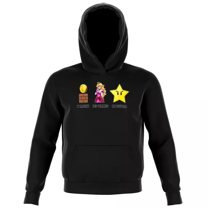Sweat-shirts à Capuche Enfant Parodie Super Mario Argent, Femmes et Pouvoir ! - Princesse Peach, l'étoile d'invincibilité