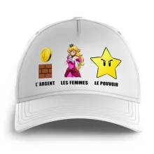 Casquette Enfant Princesse Peach « Argent, Femmes et Pouvoir ! » – Parodie Super Mario