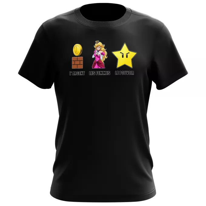 T-shirts Hommes Parodie Super Mario Argent, Femmes et Pouvoir ! - Princesse Peach, l'étoile d'invincibilité