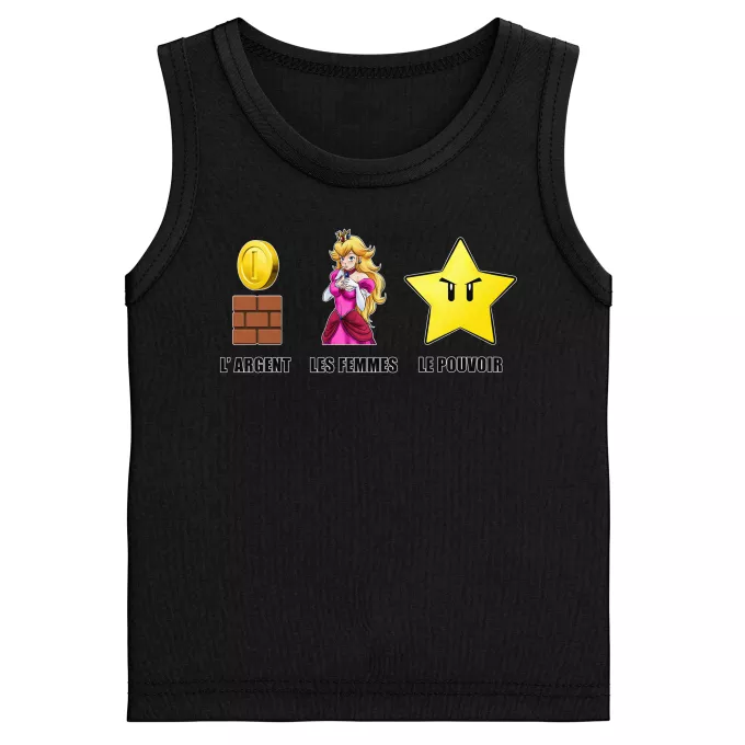 Débardeurs Enfants Garçons Parodie Super Mario Argent, Femmes et Pouvoir ! - Princesse Peach, l'étoile d'invincibilité