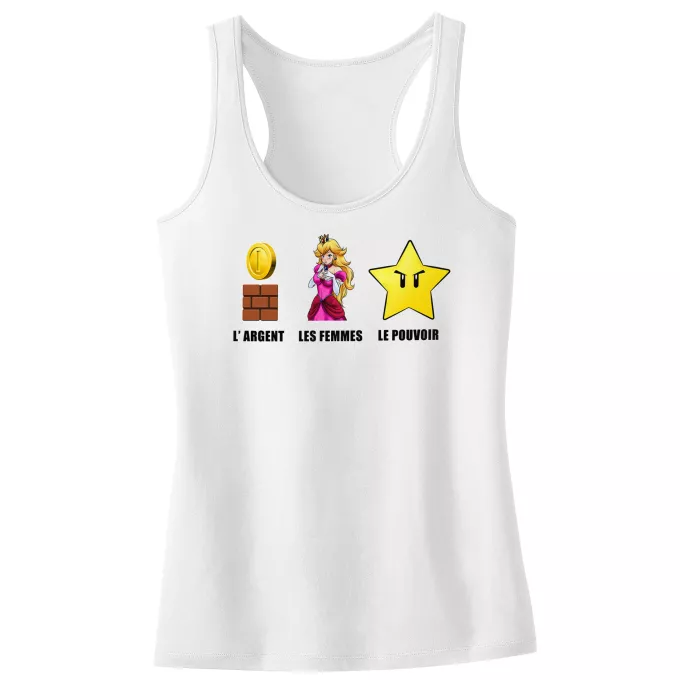 Débardeur Enfant Fille Parodie Super Mario Argent, Femmes et Pouvoir ! - Princesse Peach, l'étoile d'invincibilité