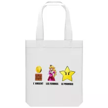 totebag Princesse Peach « Argent, Femmes et Pouvoir ! » – Parodie Super Mario