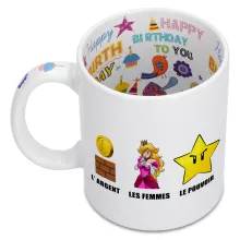 Mug Princesse Peach « Argent, Femmes et Pouvoir ! » – Parodie Super Mario