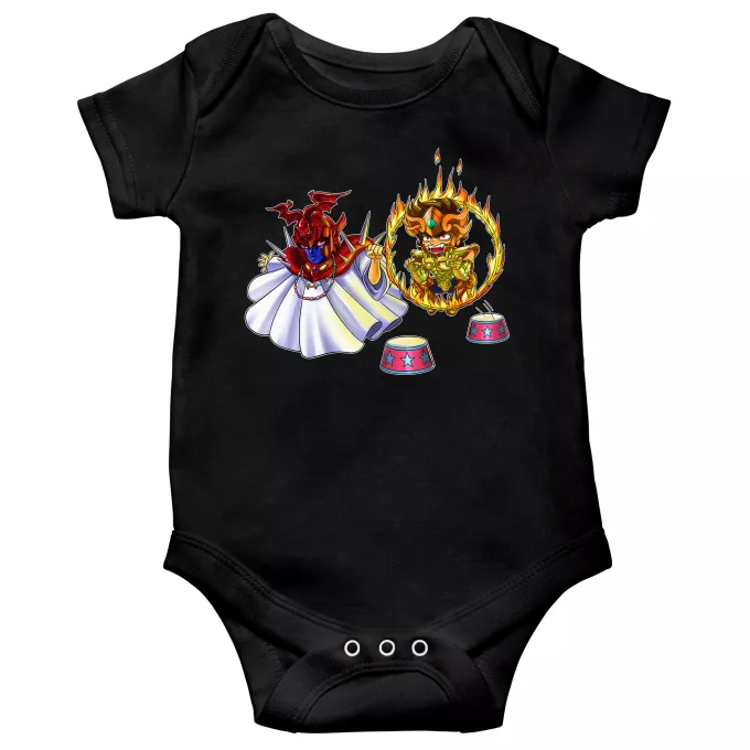 Korte mouwen Babyromper Parodie Saint Seiya Pegasus Seiya, Aiolia Leo en Grote Paus