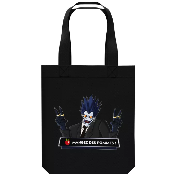 Sac Tote Bag en coton Bio Parodie Death Note Mangez des Pommes ! - Ryuk le shinigami