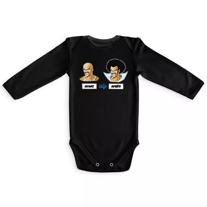 Body bébé manches longues Parodie Dragon Ball Z - DBZ Avant - Après - Nappa, Hercule Satan