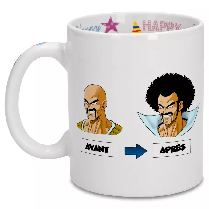 Mugs Anniversaire Parodie Dragon Ball Z - DBZ Avant - Après - Nappa, Hercule Satan