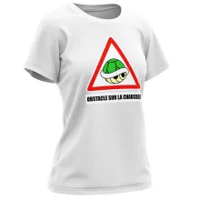 T-shirt Femme La carapace verte « Obstacle sur la chaussée ! » – Parodie Mario Kart