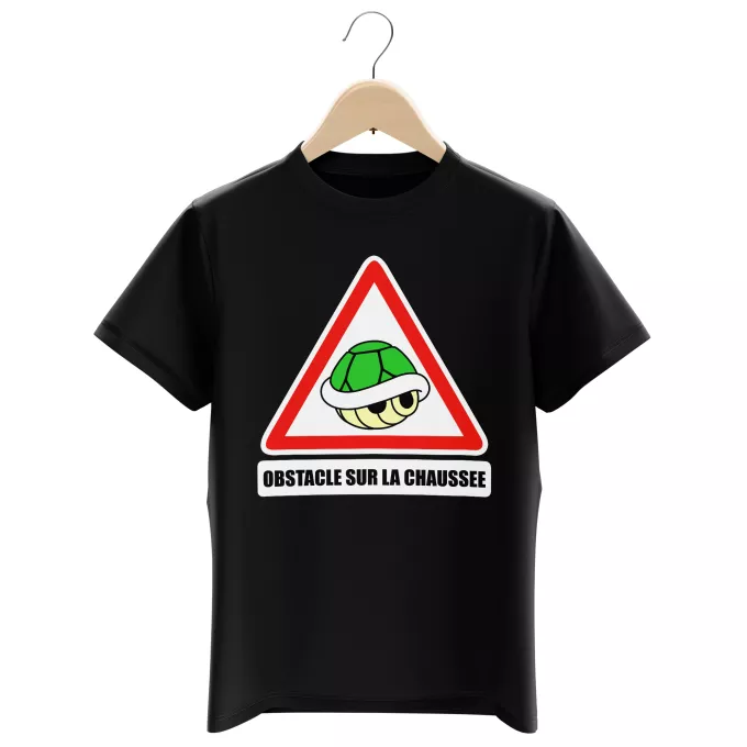 T-shirts Enfants Garçons Parodie Mario Kart Obstacle sur la chaussée ! - La carapace verte