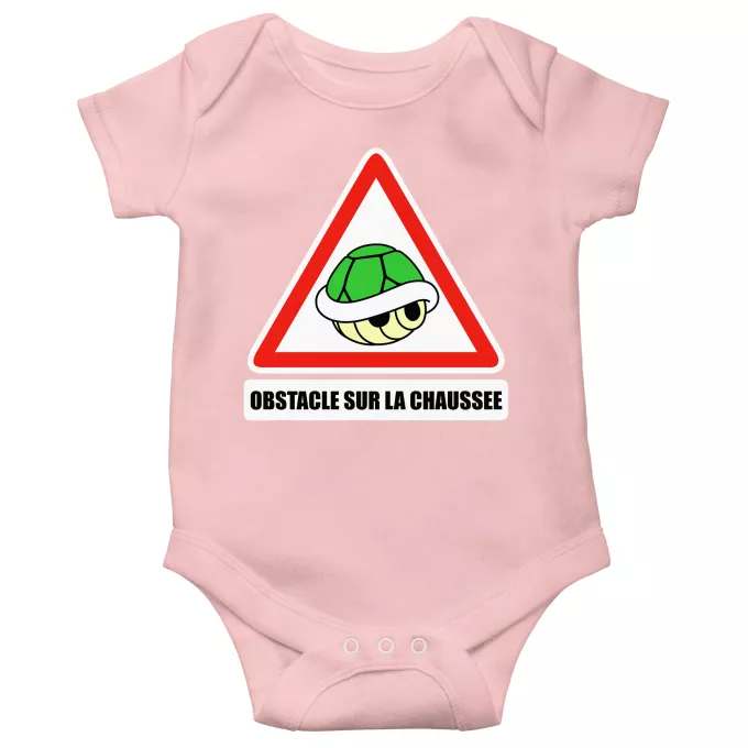 Body bébé manches courtes (Filles) Parodie Mario Kart Obstacle sur la chaussée ! - La carapace verte